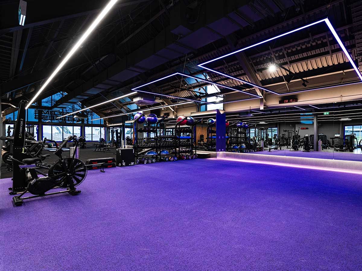 Interior of Anytime Fitness Halswell gym. Showing weights and machines